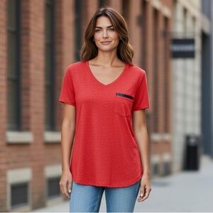 🌻ZYGA LIN'N LAUNDRY Coral Linen Short Sleeve Shirt Size Medium